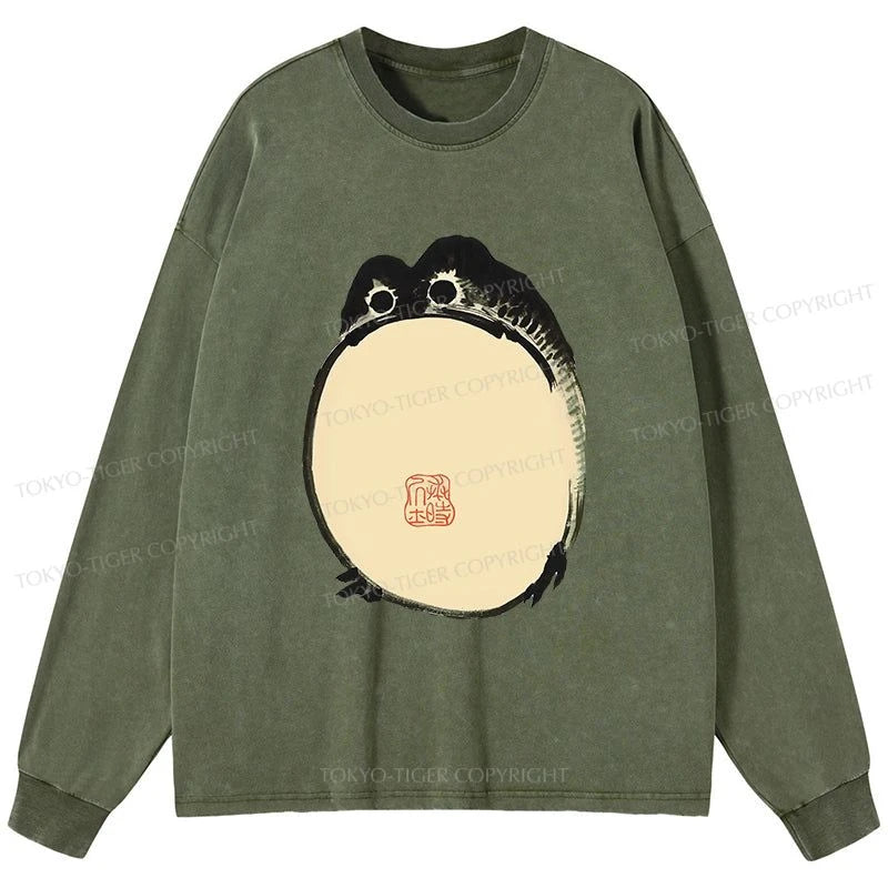 Tokyo-Tiger Grumpy Frog Japanese Washed Long Sleeve T-Shirt