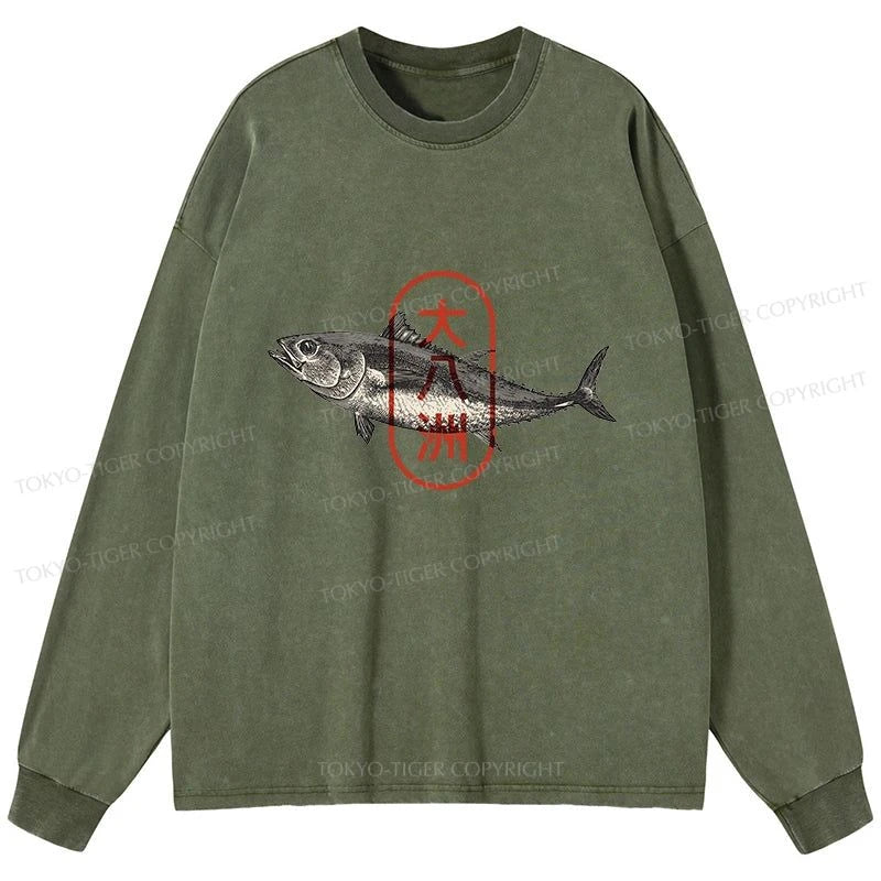 Tokyo-Tiger Oyashima Sushi Logo Washed Long Sleeve T-Shirt