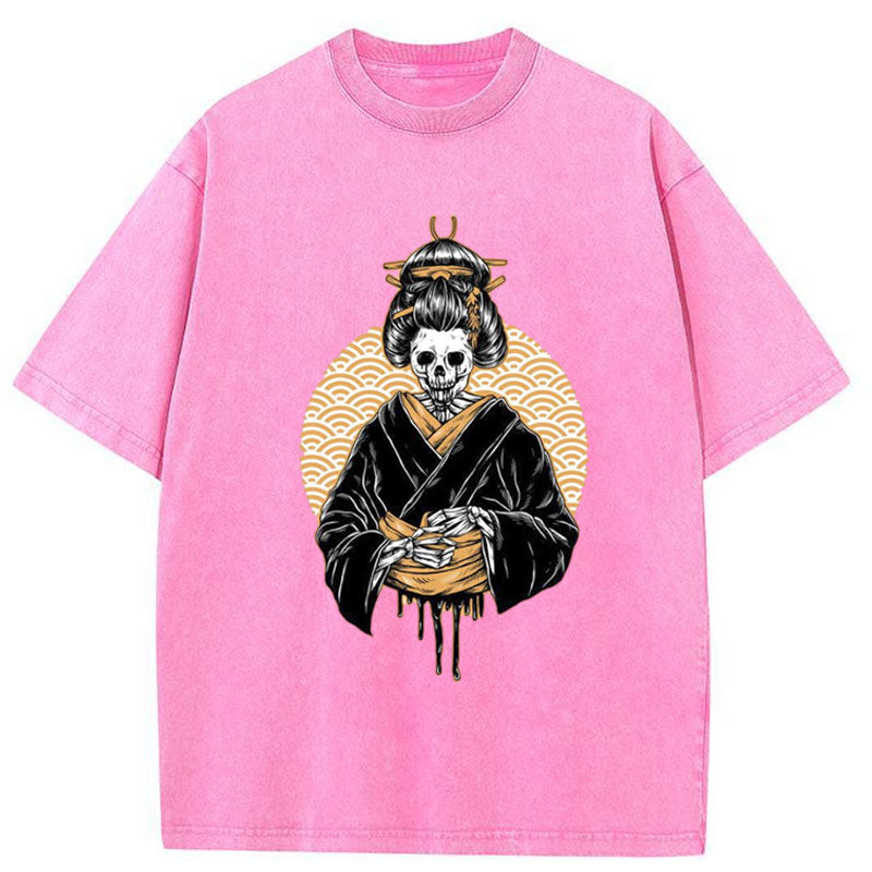 Tokyo-Tiger Japanese Gesha Skull Oni Washed T-Shirt