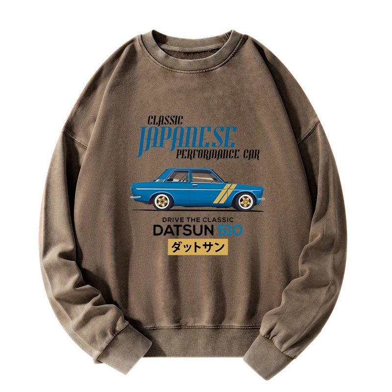 Tokyo-Tiger Datsun 510 - Classic Japanese Car Washed Sweatshirt