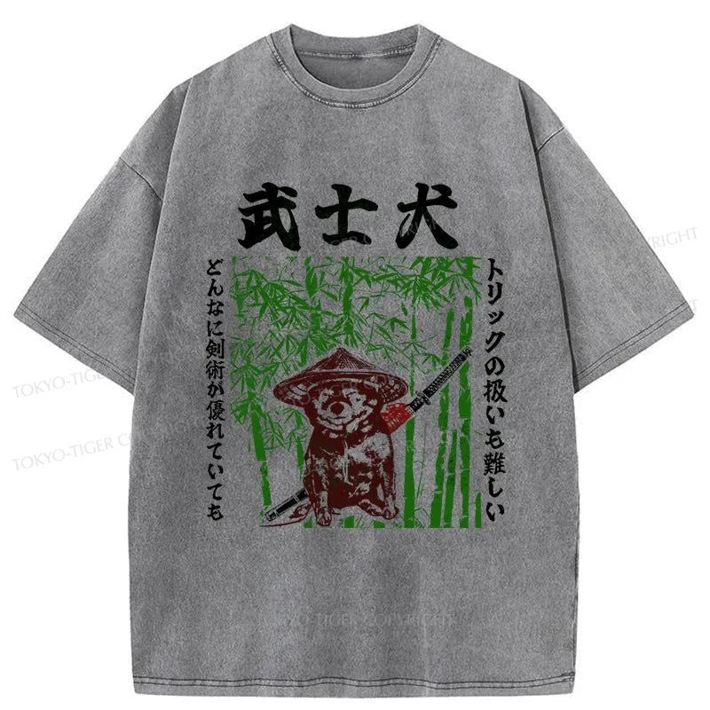 Tokyo-Tiger Samurai Dog Washed T-Shirt