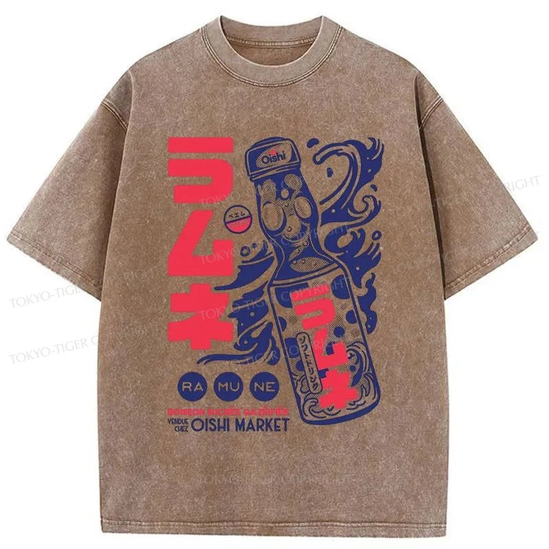 Tokyo-Tiger Ramune Print Japanese Washed T-Shirt