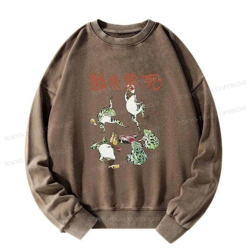 Tokyo-Tiger Japanese Frog Osake Kanji Washed Sweatshirt