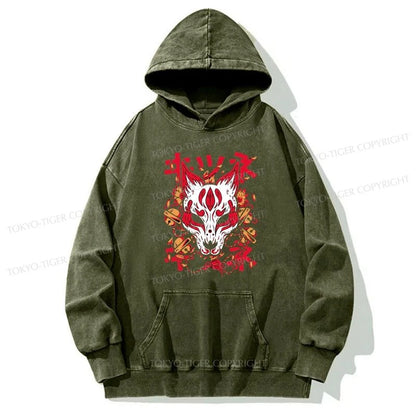 Tokyo-Tiger Japanese Kitsune Mask Washed Hoodie