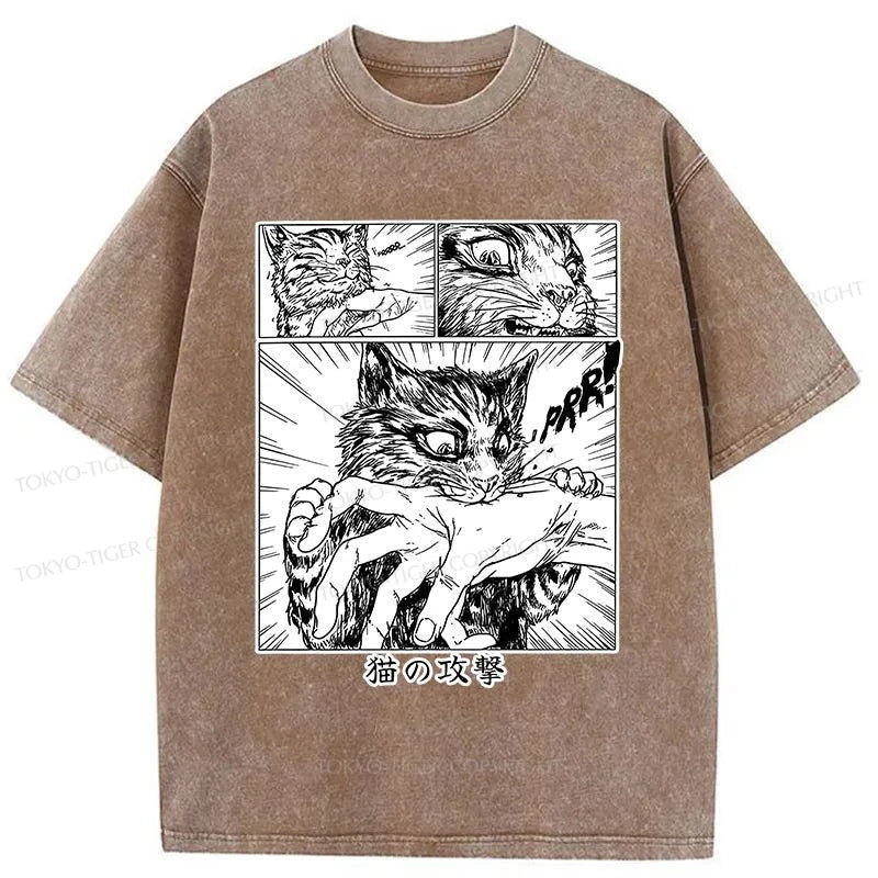 Tokyo-Tiger Sudden Attack Cat Japanese Washed T-Shirt