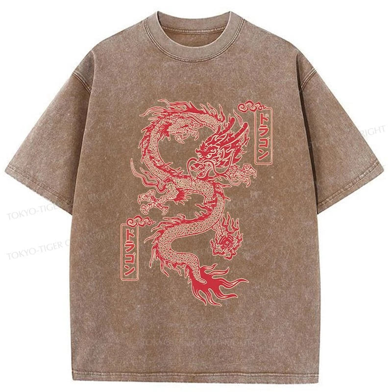 Tokyo-Tiger Dragon With Ball Totem Washed T-Shirt