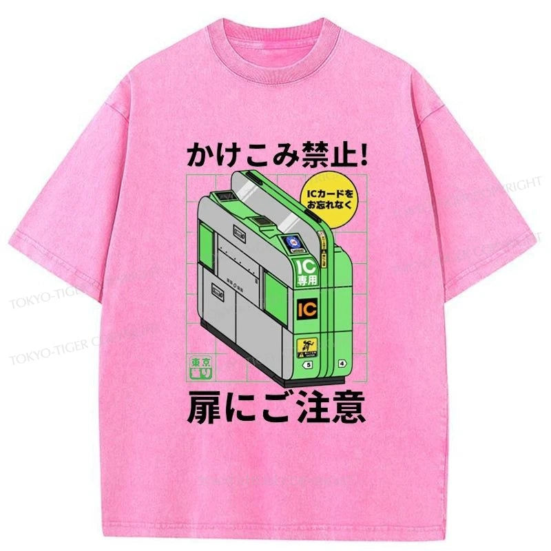 Tokyo-Tiger Train Gate Manga Washed T-Shirt