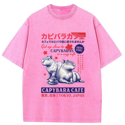 Tokyo-Tiger Tokyo Japan Capybara Cafe Washed T-Shirt