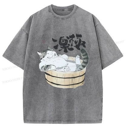 Tokyo-Tiger Cat Is Enjoying A Bath Washed T-Shirt