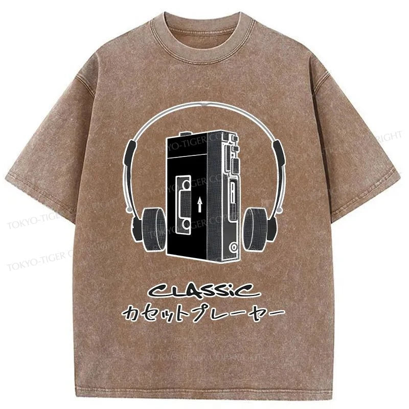 Tokyo-Tiger Cassette Player Sony Walkman Washed T-Shirt