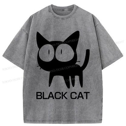 Tokyo-Tiger Black Cat Japanese Washed T-Shirt