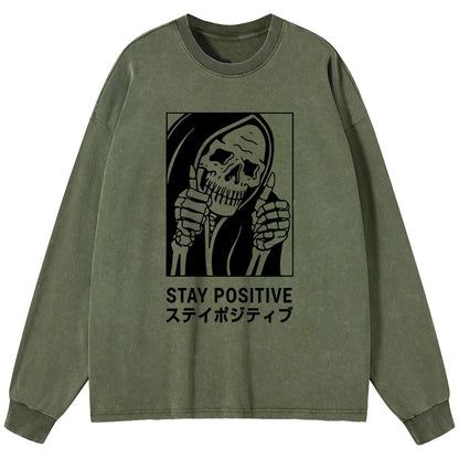 Tokyo-Tiger Stay Positive Skeleton Washed Long Sleeve T-Shirt