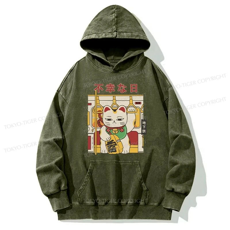 Tokyo-Tiger Lucky Cat Who Doesn't Want To Work Washed Hoodie