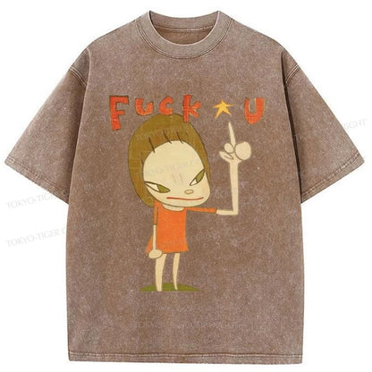 Tokyo-Tiger Fuk U Manga Girl Washed T-Shirt