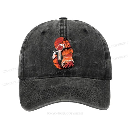 Tokyo-Tiger Japanese Fox KitsuneTattoo Washed Cap