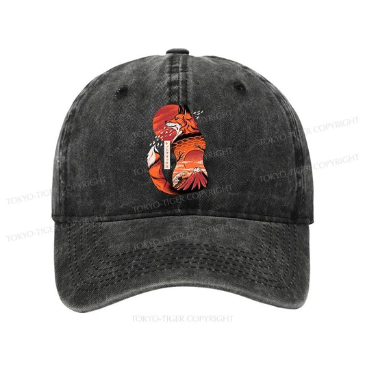 Tokyo-Tiger Japanese Fox KitsuneTattoo Washed Cap