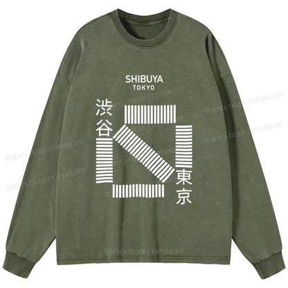 Tokyo-Tiger Japanese Shibuya Crossing Washed Long Sleeve T-Shirt