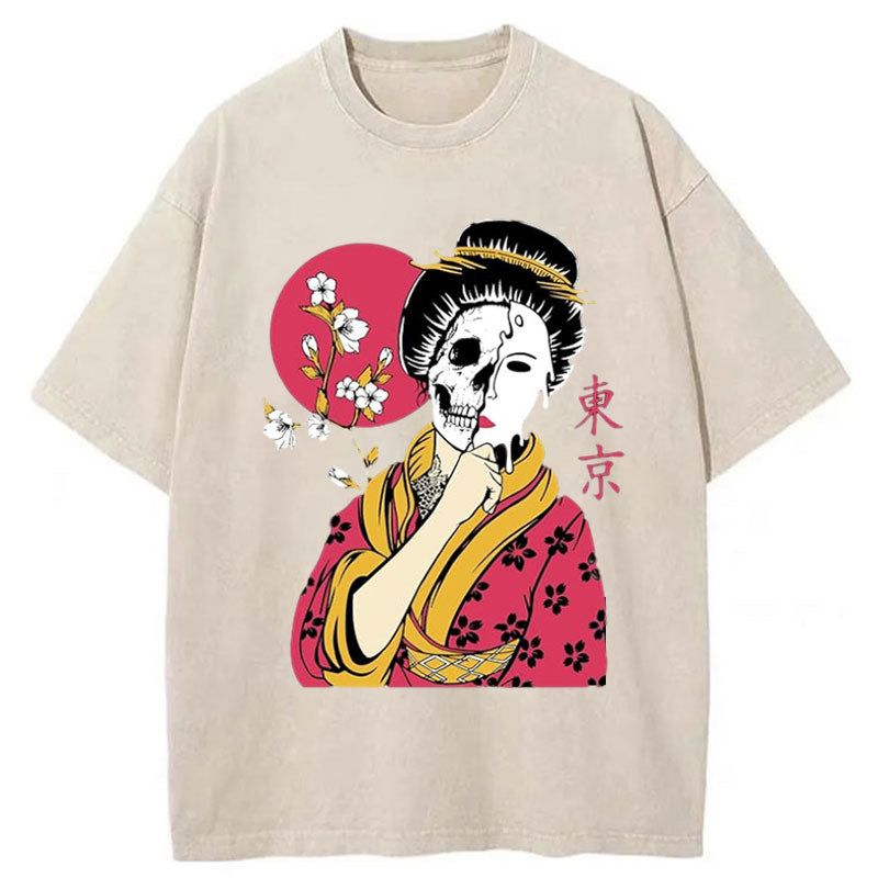 Tokyo-Tiger  Kabuki Geisha Skull Washed T-Shirt