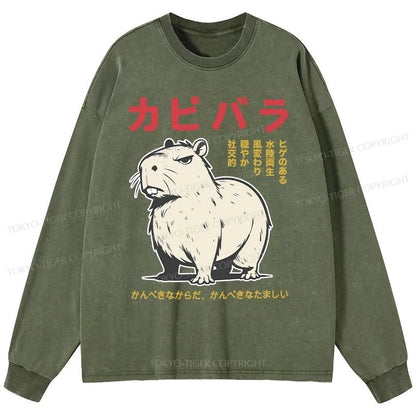 Tokyo-Tiger Angry Capybara Japan Washed Long Sleeve T-Shirt