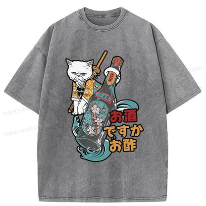 Tokyo-Tiger Cat And Wine Washed T-Shirt