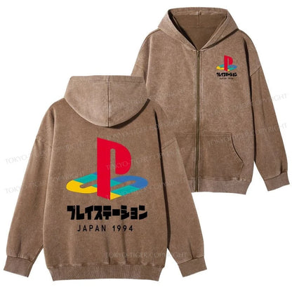 Tokyo-Tiger Playstation Japan 1994 Washed Zip Hoodie