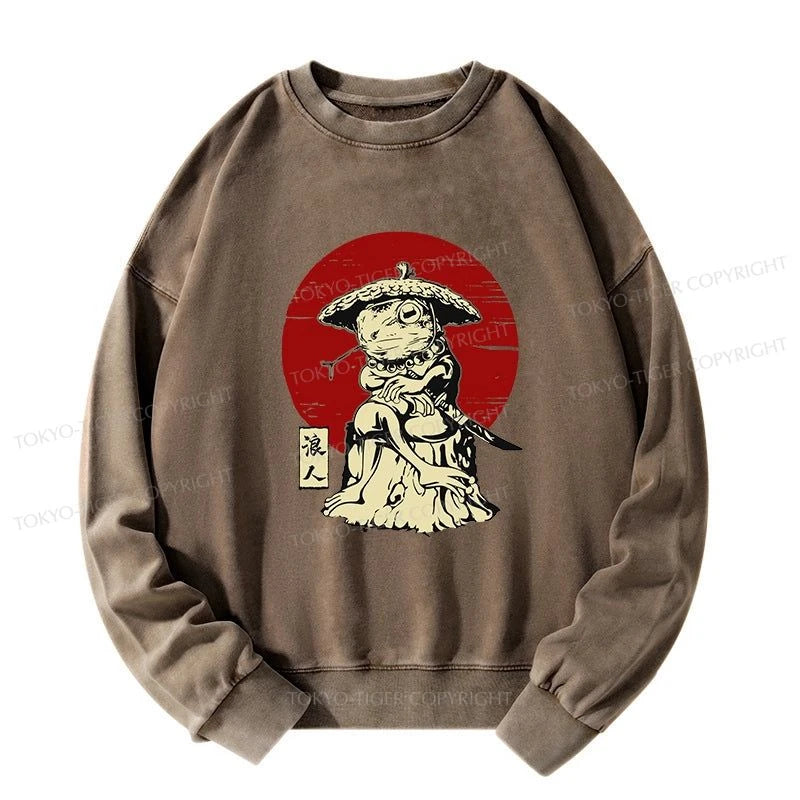 Tokyo-Tiger Rounin Japanese Frog Samurai Washed Sweatshirt