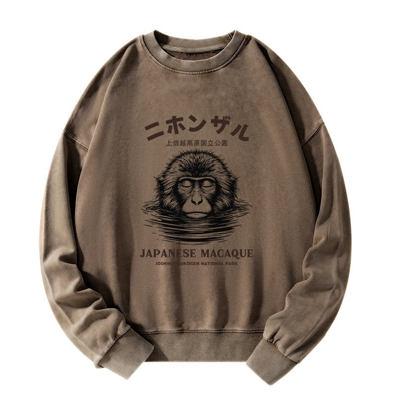 Tokyo-Tiger The Macaque Monkey In The Bath Japanese Washed Sweatshirt