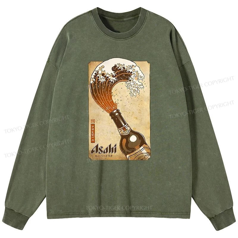 Tokyo-Tiger Asahi Logo Japanese Washed Long Sleeve T-Shirt