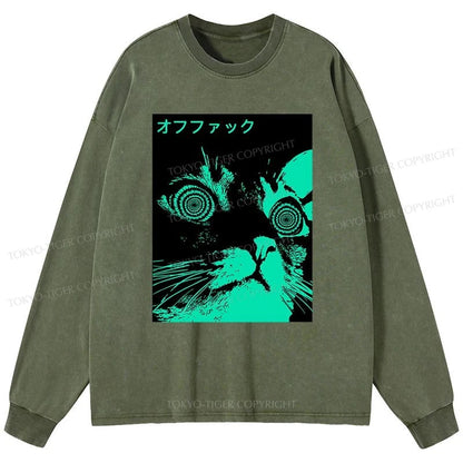 Tokyo-Tiger Cool Cat Japanese Washed Long Sleeve T-Shirt