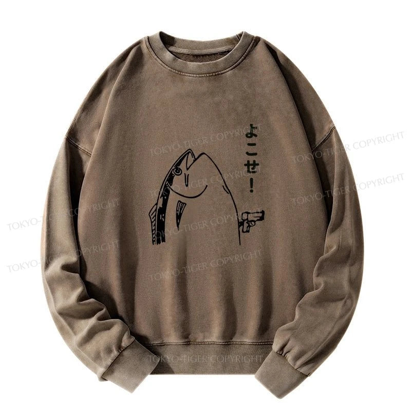 Tokyo-Tiger Fish Hold Up Gun Washed Sweatshirt