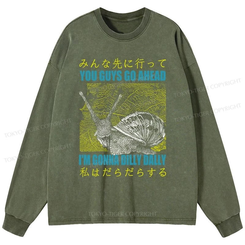 Tokyo-Tiger Slow Snail Japanese Washed Long Sleeve T-Shirt