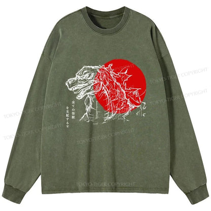 Tokyo-Tiger Monster Japanese Anime Washed Long Sleeve T-Shirt