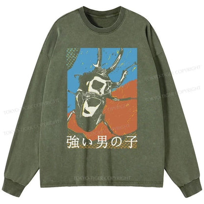 Tokyo-Tiger Strong Beetle Japanese Washed Long Sleeve T-Shirt