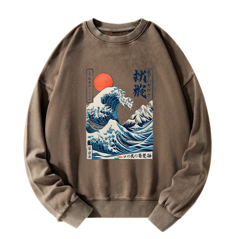 Tokyo-Tiger Ukiyo-e Ocean Waves Japan Washed Sweatshirt