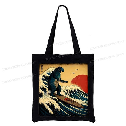 Tokyo-Tiger The Great Wave Godzilla Tote Bag