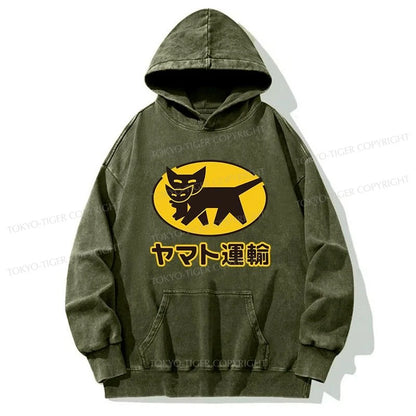 Tokyo-Tiger Black Cat Transport Pattern Japan Washed Hoodie