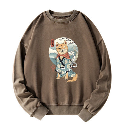 Tokyo-Tiger Samurai Shiba Dog Japanese Washed Sweatshirt