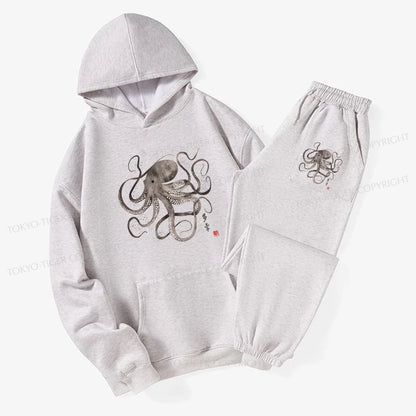 Tokyo-Tiger Octopus Japanese Calligraphy Fleece Lined Hoodie Set