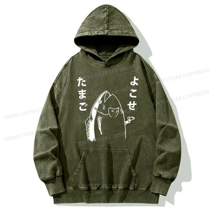 Tokyo-Tiger Give Me Egg Japanese Fish Washed Hoodie