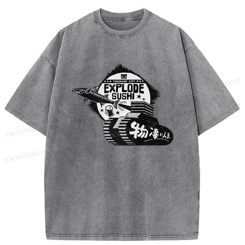 Tokyo-Tiger Explode Sushi Japanese Washed T-Shirt