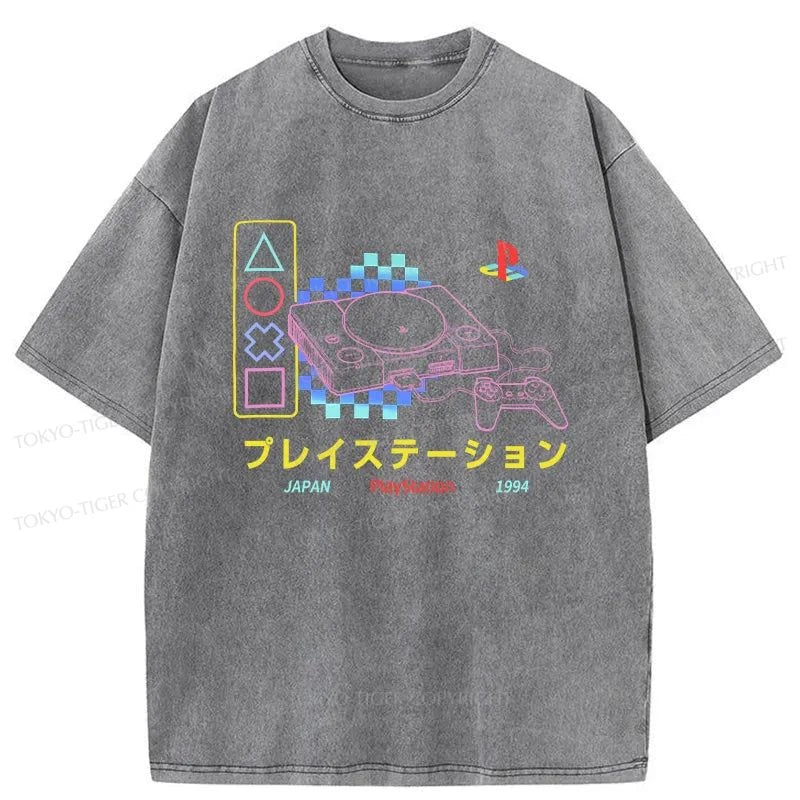 Tokyo-Tiger Japanese Game Consoles Washed T-Shirt