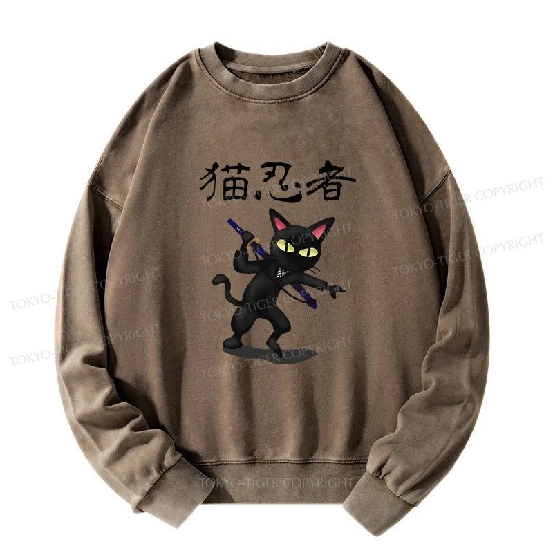 Tokyo-Tiger Ninja Cat Washed Sweatshirt