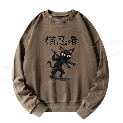 Tokyo-Tiger Ninja Cat Washed Sweatshirt