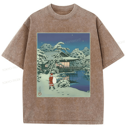 Tokyo-Tiger Ukiyoe Santa Claus Washed T-Shirt