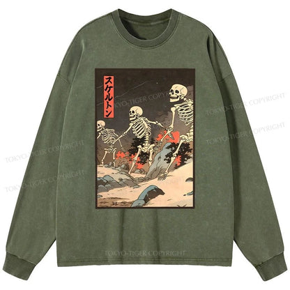 Tokyo-Tiger Japanese Rising Skeletons Washed Long Sleeve T-Shirt