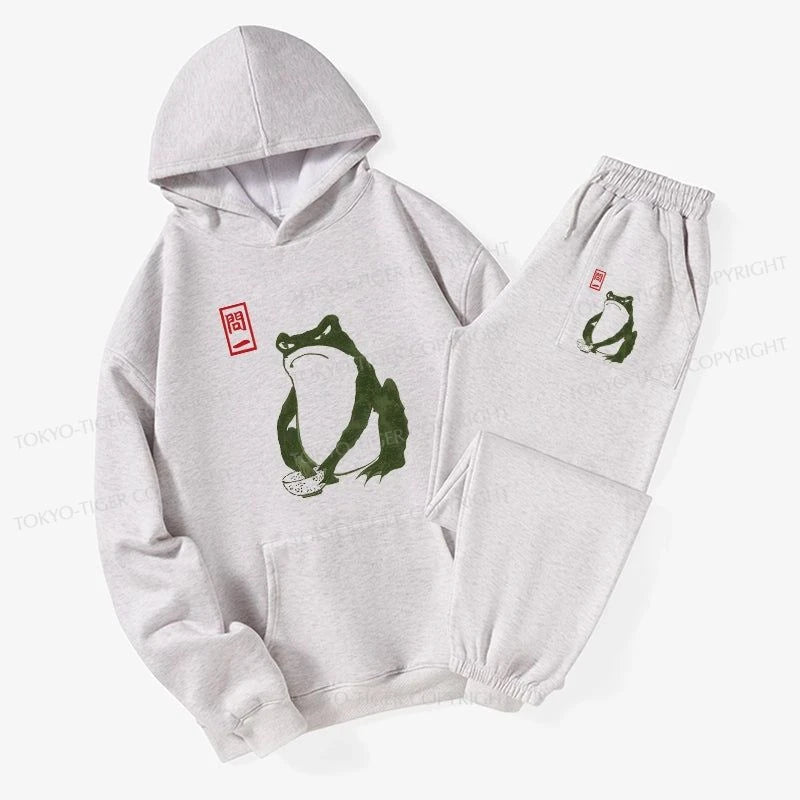 Tokyo-Tiger Woodblock Print Frog Fleece Lined Hoodie Set