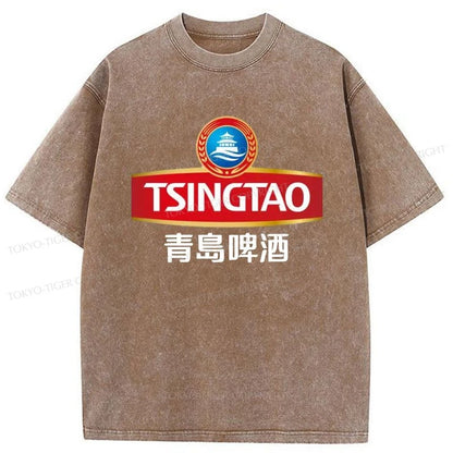 Tokyo-Tiger Qingdao Beer Logo Washed T-Shirt