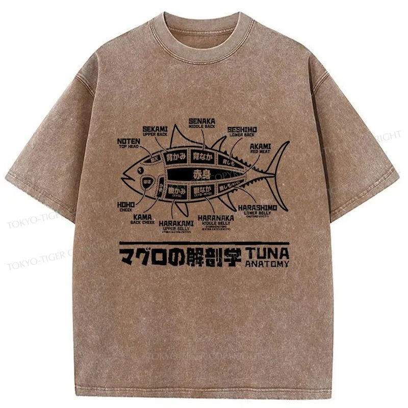 Tokyo-Tiger Tuna Dissection Map Japanese Washed T-Shirt