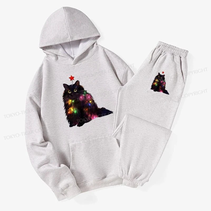 Tokyo-Tiger Christmas Lights Cat Fleece Lined Hoodie Set