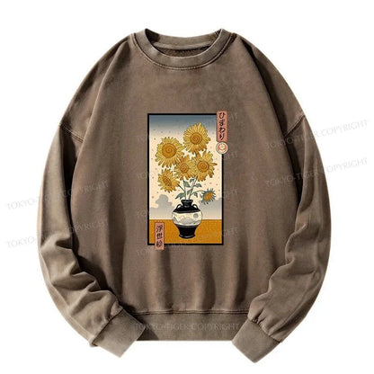 Tokyo-Tiger Sunflowers Ukiyo-e Washed Sweatshirt